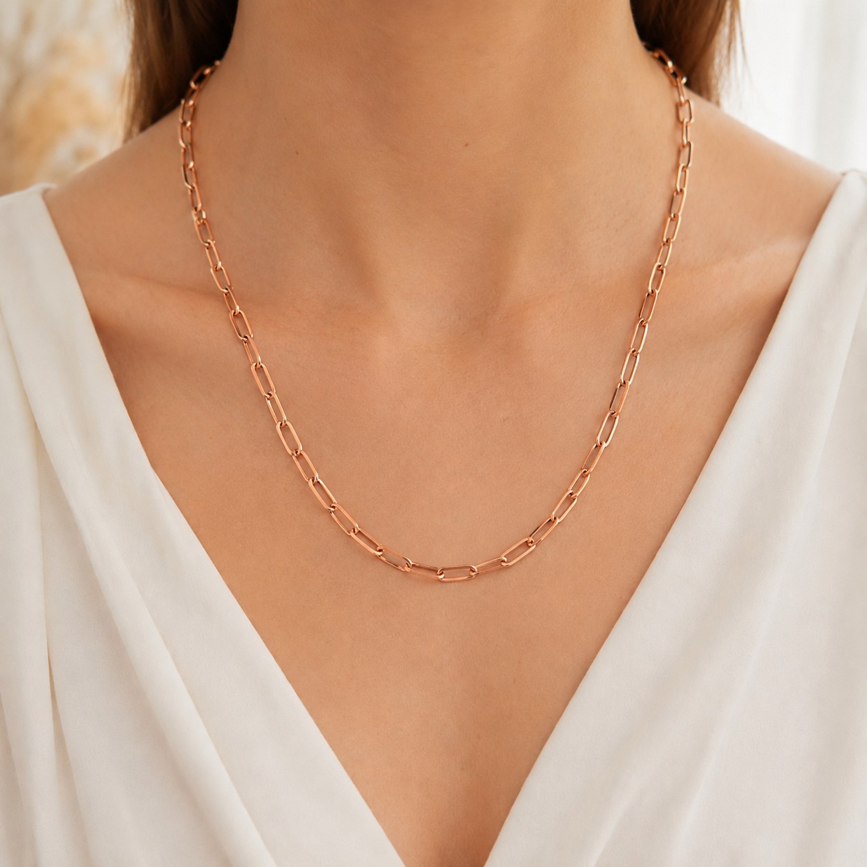 Solid Copper Paperclip Link Necklace 14-23 inch Adjustable Modern Statement