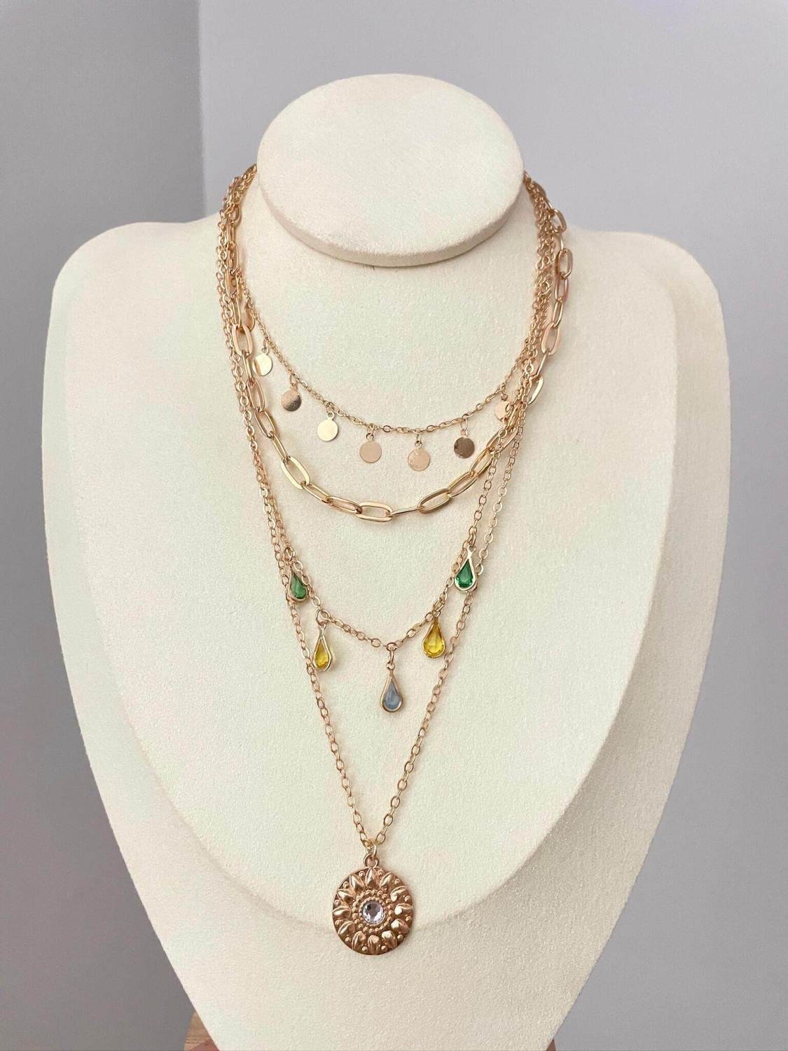Vintage gold sunflower multi-layered necklace for women, clavicle chain