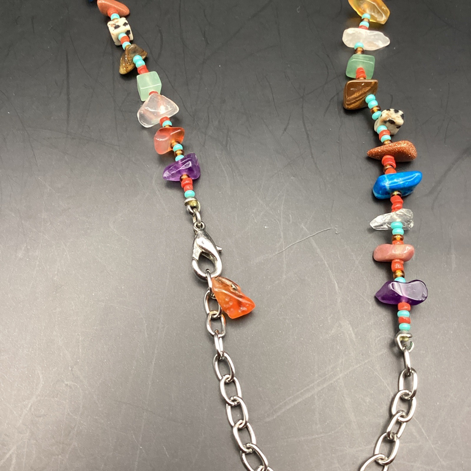 Multi Colored Chip Gemstones Long Adjustable Necklace
