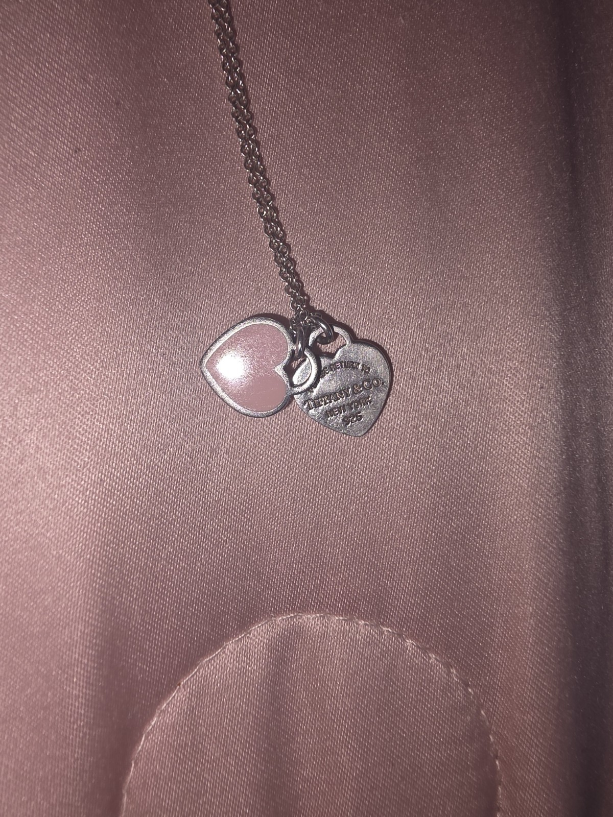 Tiffany & Co. Return to Tiffany 925 Silver Pink Enamel Heart Charm Necklace