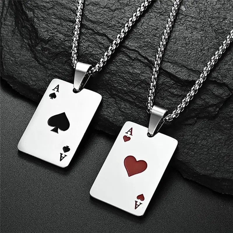 New Card Womens Silver CZ Poker Mens Pendant Necklace Punk Hip Hop Jewelry Chain