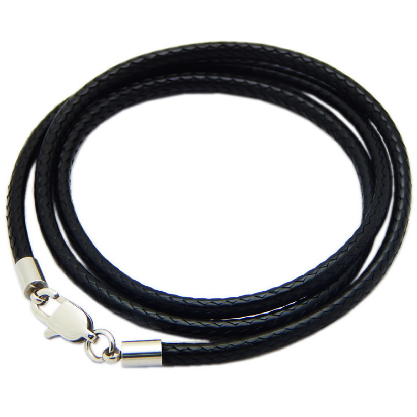 2mm Black Rope Leather Cord Chain Necklace Stainless Steel Lobster Clasp 16-24″