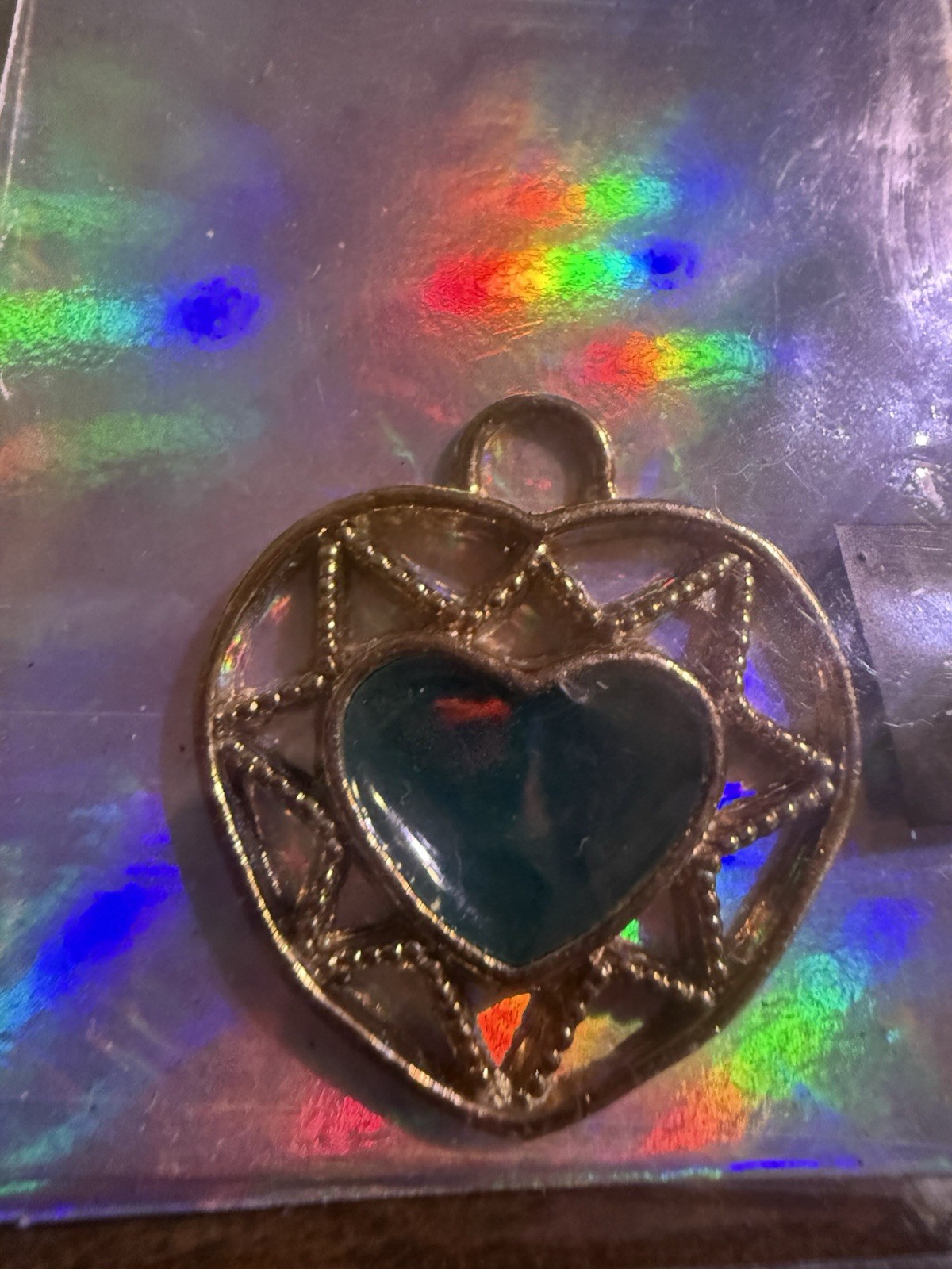 Filigree Gold Heart with Green Stone (MadMen)
