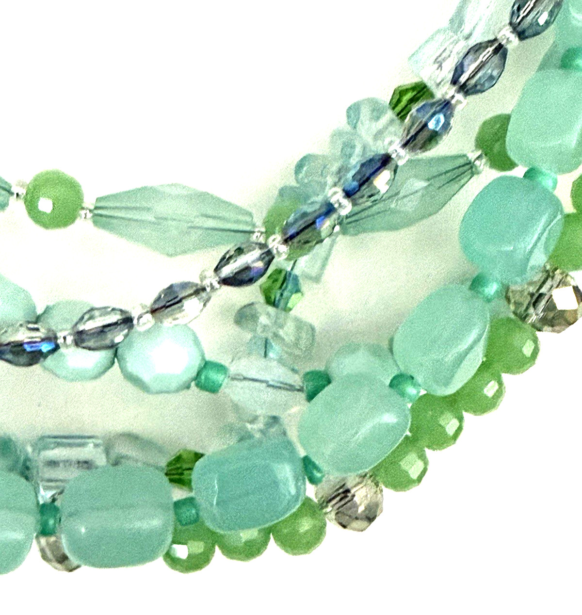 Talbots Multistrand Layered Acrylic Glass Resin Teal Beaded Gold Tone Necklace