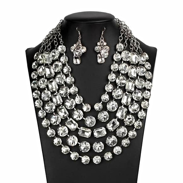 i-collection Silver-Tone Layered Multi-Strand Clear Rhinestone Zi Necklace