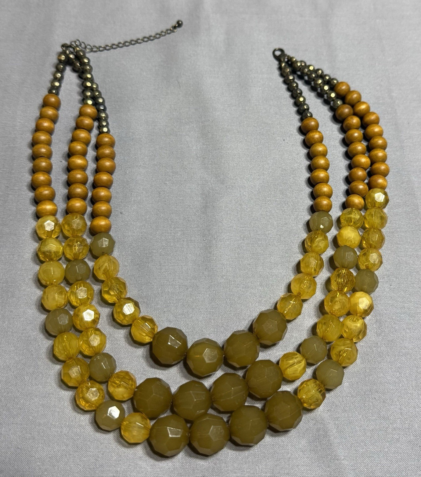 Faux Topaz Amber Copper Multi-Strand Statement Necklace Wood Acrylic Beaded
