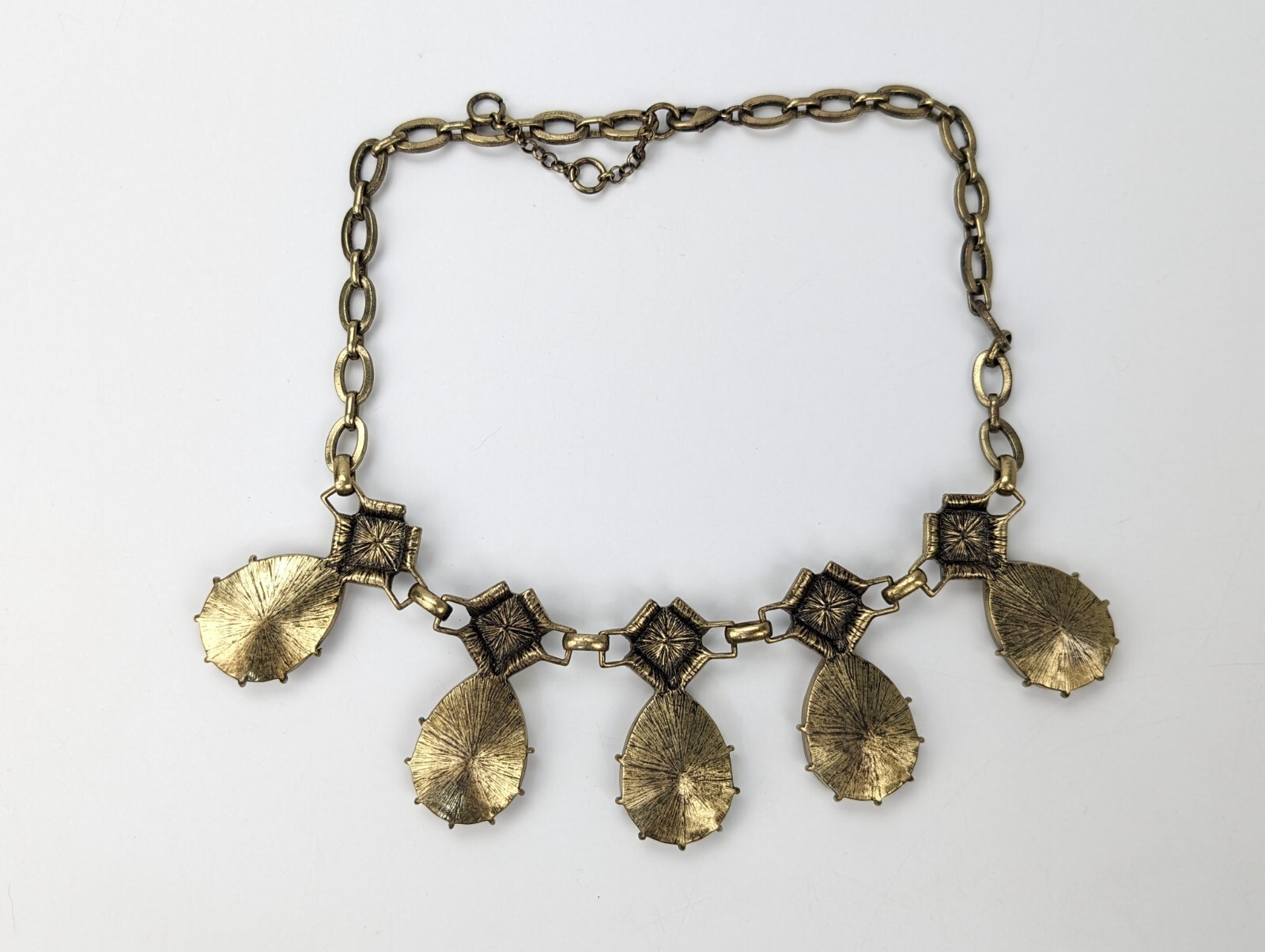 Anthropologie Acrylic & Glass Rhinestone Statement Bronze Tone Necklace