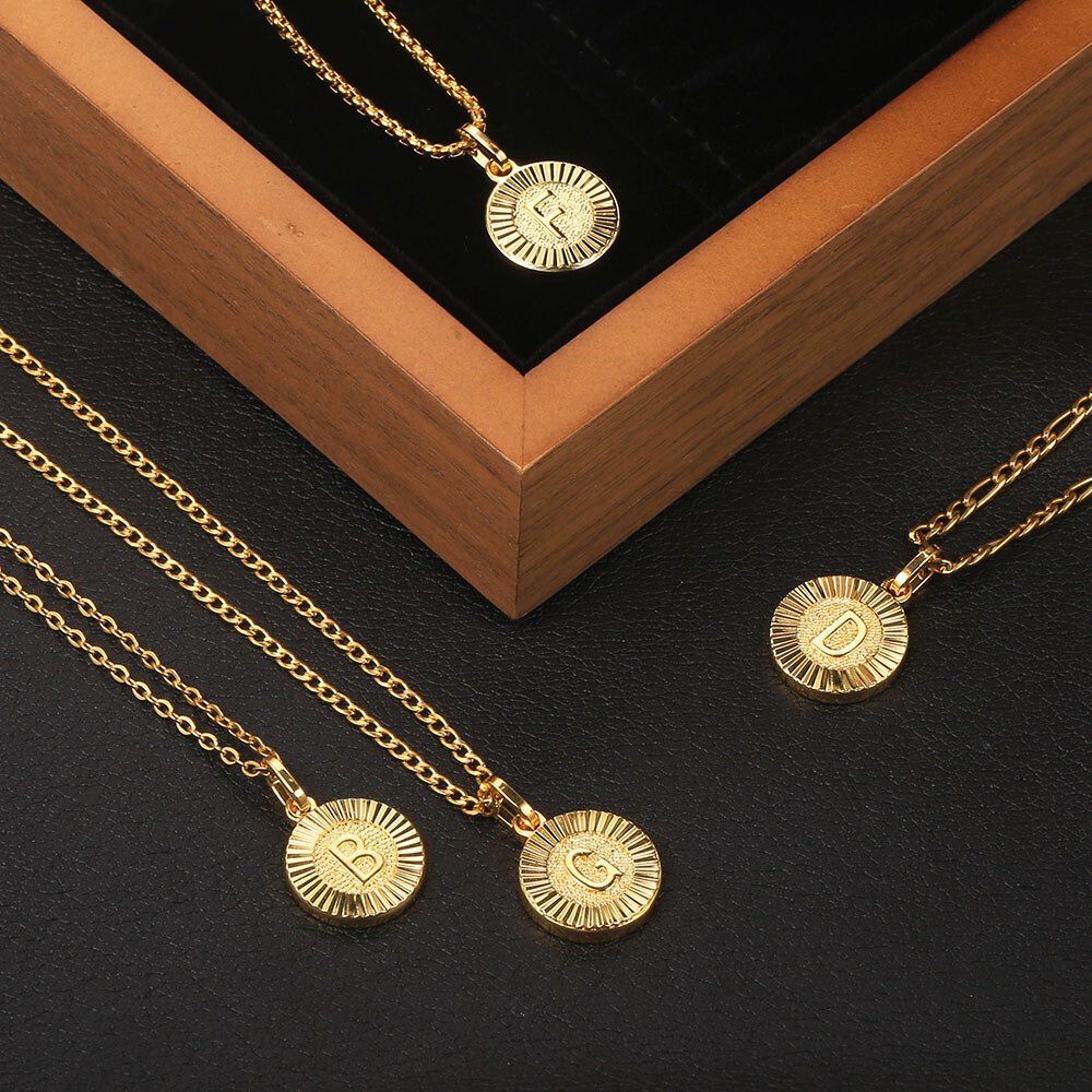Gold Plated Letters Pendant Necklace Stainless Steel Box/Figaro/Rolo/Curb Chain