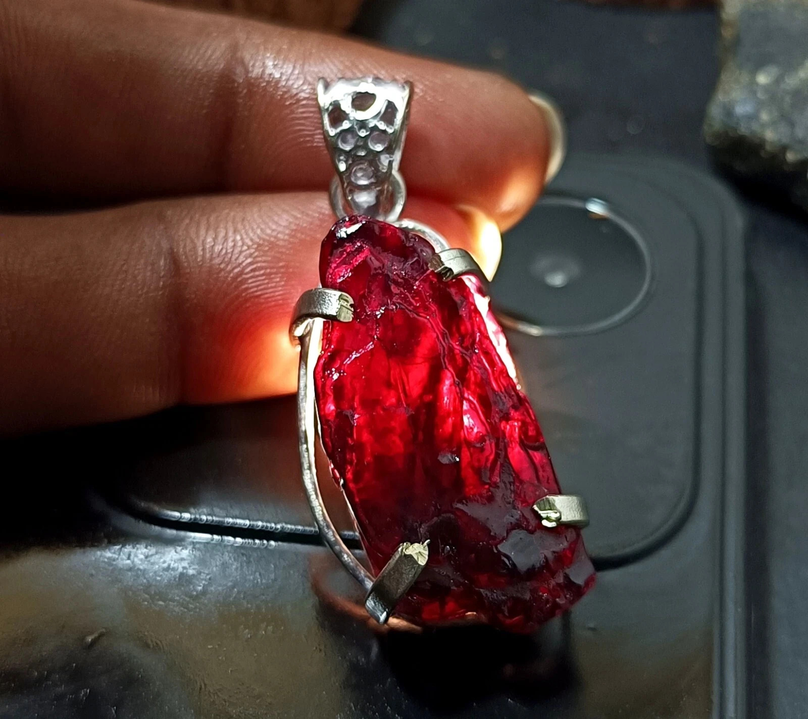 EGL Certified 77.25 Ct Natural Rough PAINITE Solid Silver Pendant Gemstone