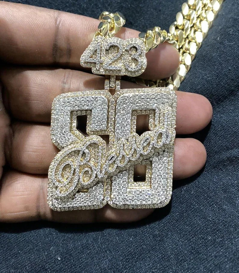 14K Yellow Gold Plated Hip Hop Custom Name Pendant 5Ct Round Simulated Diamond