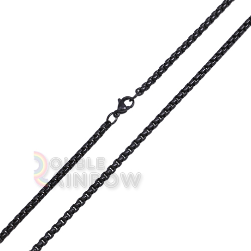 C07 16-36″Mens stainless steel smooth Black Plated pearl Box Necklace Chain link
