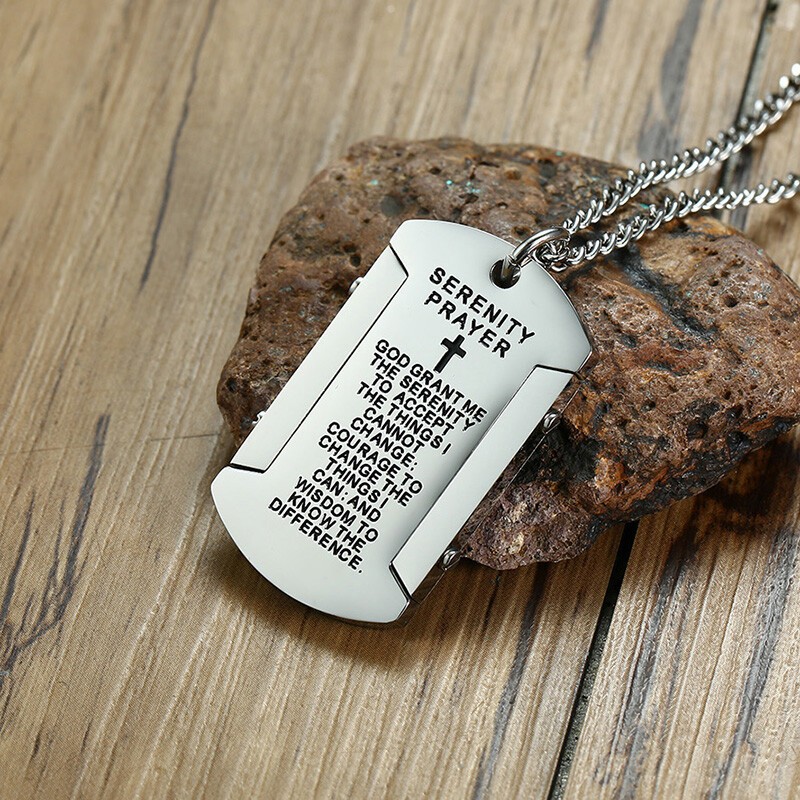 Serenity Prayer Cross Bible Pendant Men Necklace Chain Dog Tag Xmas Classic Gift