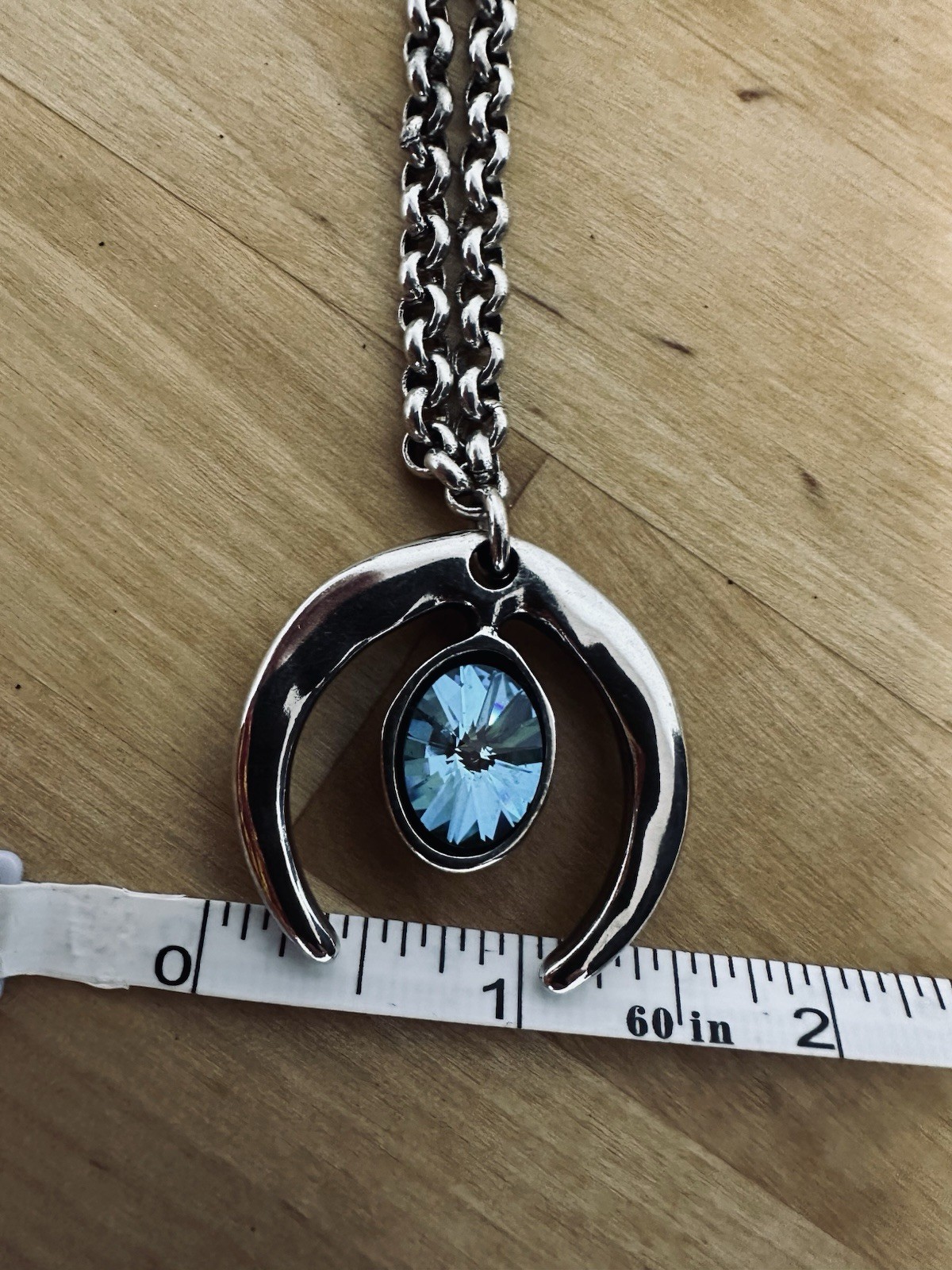 Vidda Signed Sterling Silver Plated Pendant Necklace Blue Swarovski Crystal
