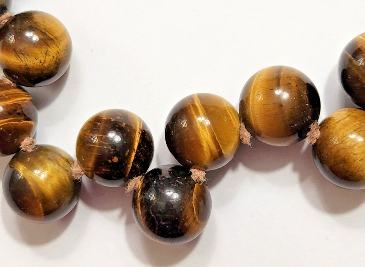 15mm Tigers Eye Bead Necklace Goldtone Unique Design Boho Beauty Desert Retro