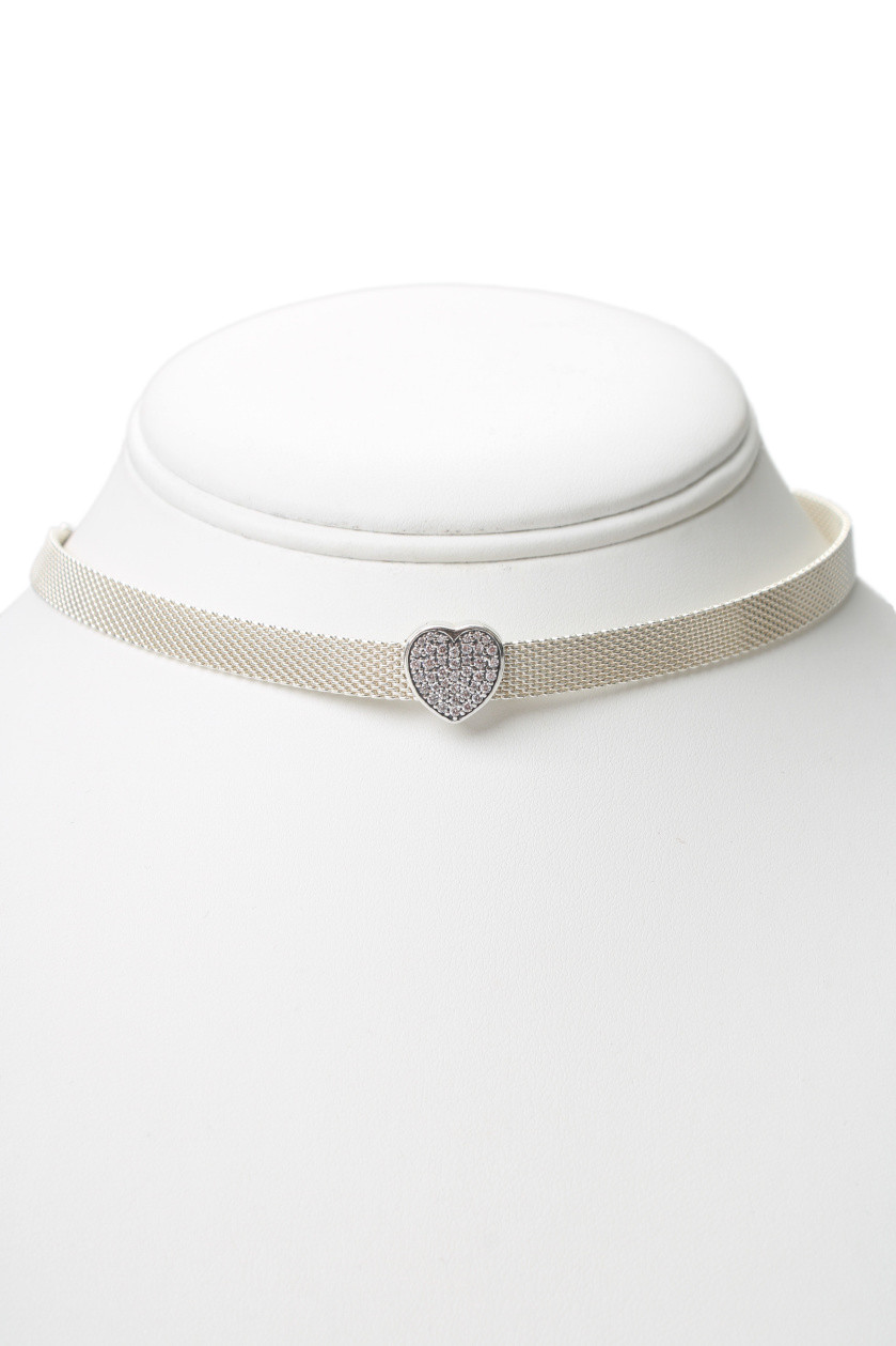Pandora Womens 925 Silver Reflexions Mesh Choker + CZ Heart ClipOn Charm 15″