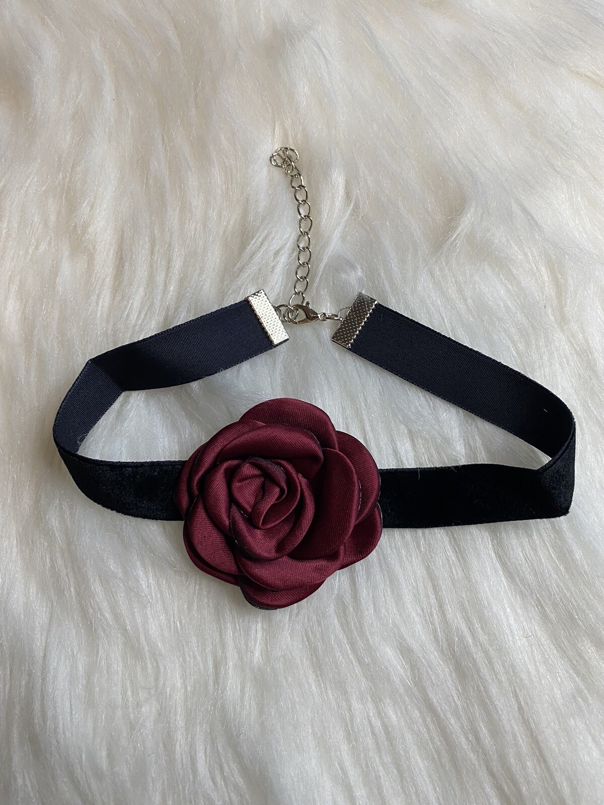 Red Camellia Flower Choker Necklace BlackVelvet Chain Women Jewelry New Wine Red