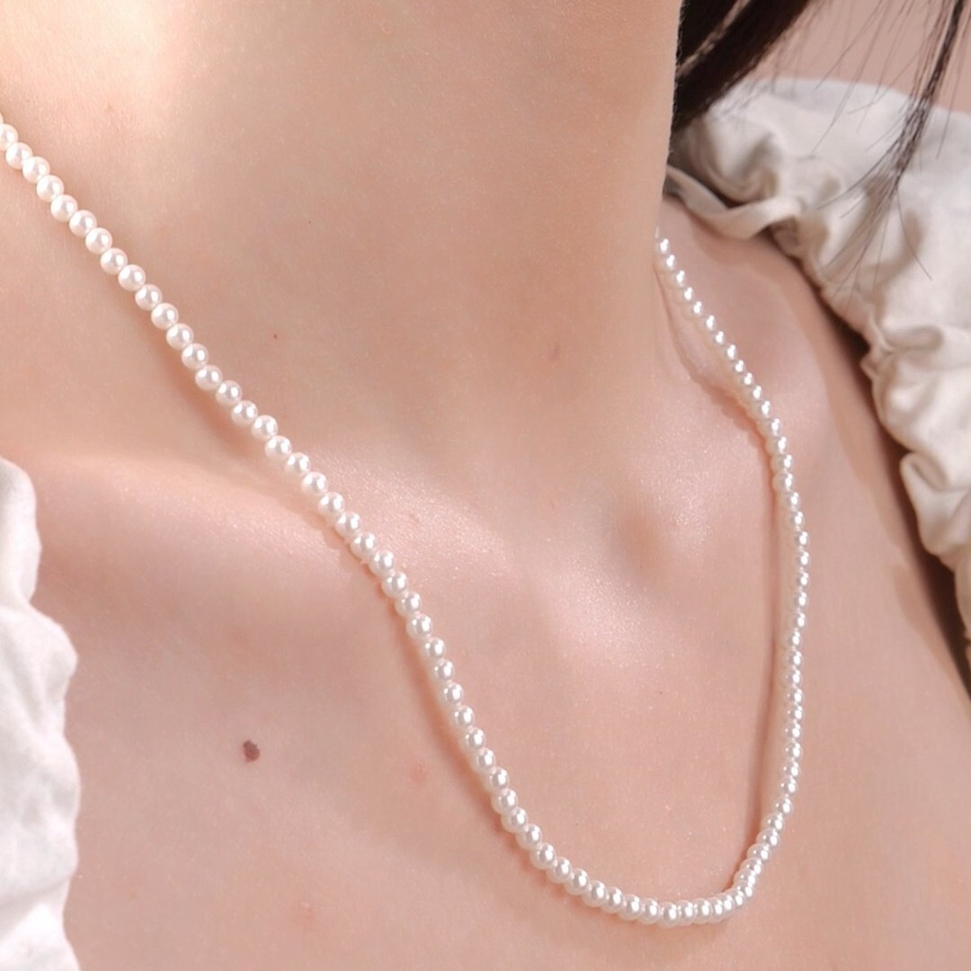 Gold chain plain 3mm pearl bead classic necklace 43 to 48 cm