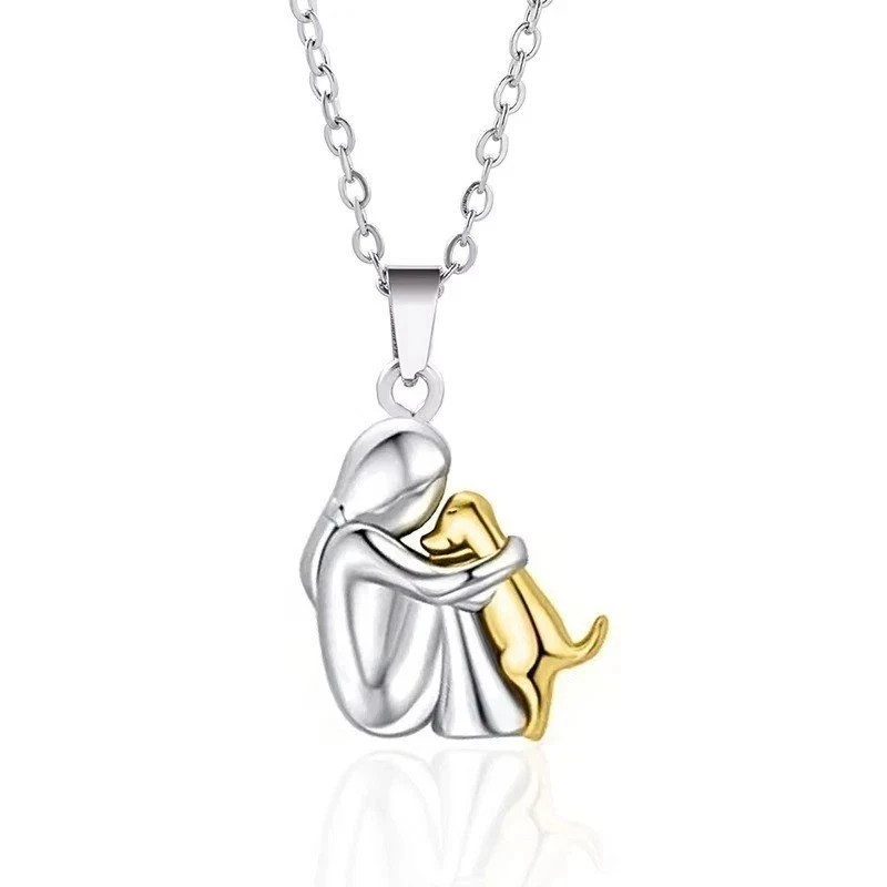 Hug Pendant Necklace Pet Dog Lover Family Fashion Girl Golden Silvery FRIENDSHIP