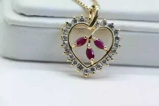 2Ct Marquise Cut Simulated Ruby Women’s Heart Pendant In 14K Yellow Gold Plated