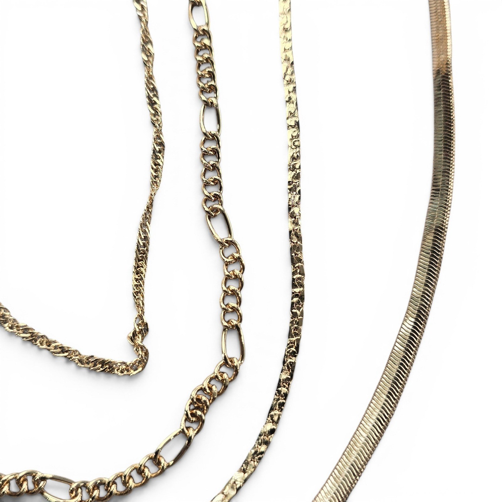 Gold Tone Jewelry Lot 7pc Herringbone Figaro Rope Chain Necklaces Bracelets NEW
