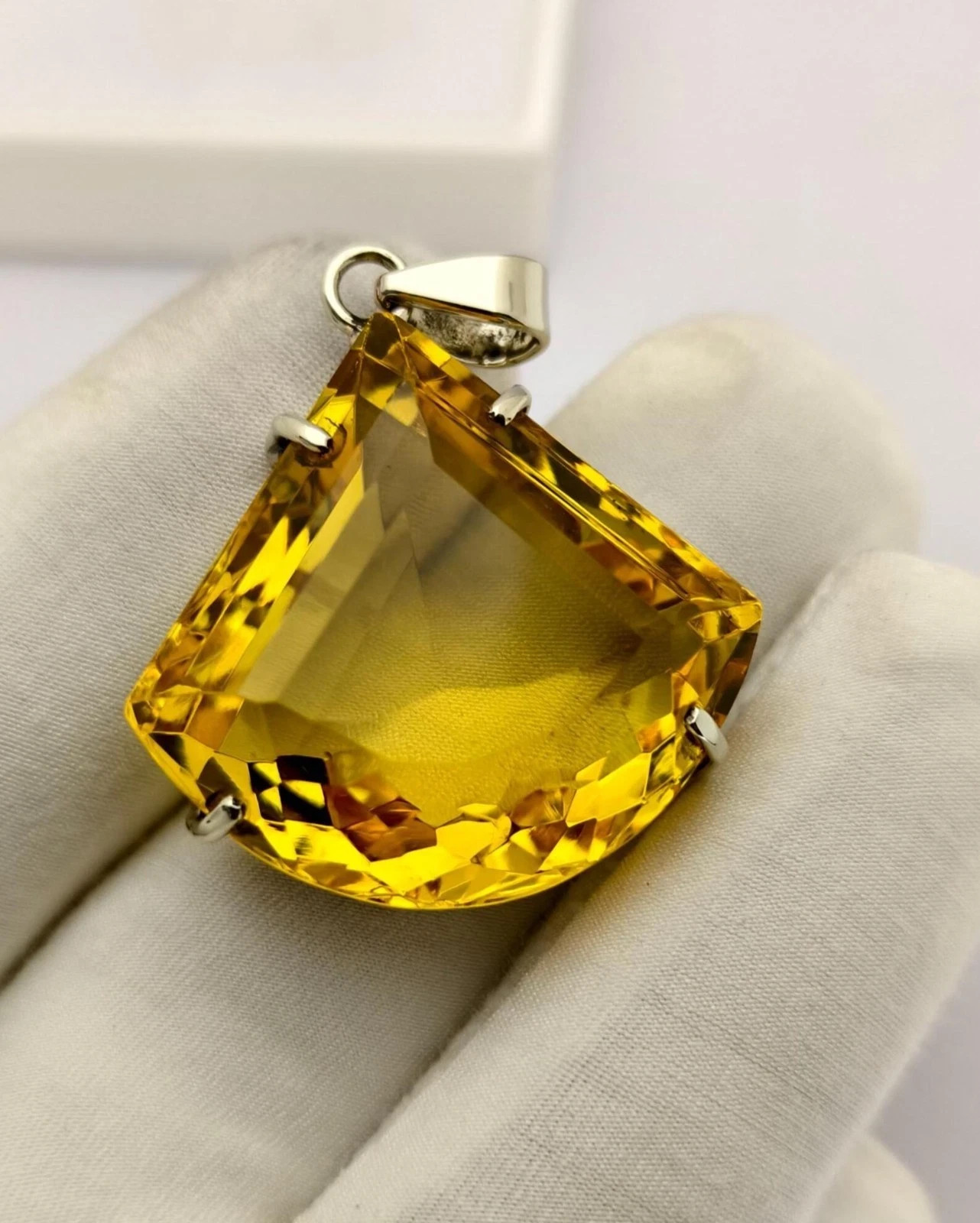 40 Ct Golden Yellow Topaz Fancy Cut Pendant Handmade Silver Necklace with Chain