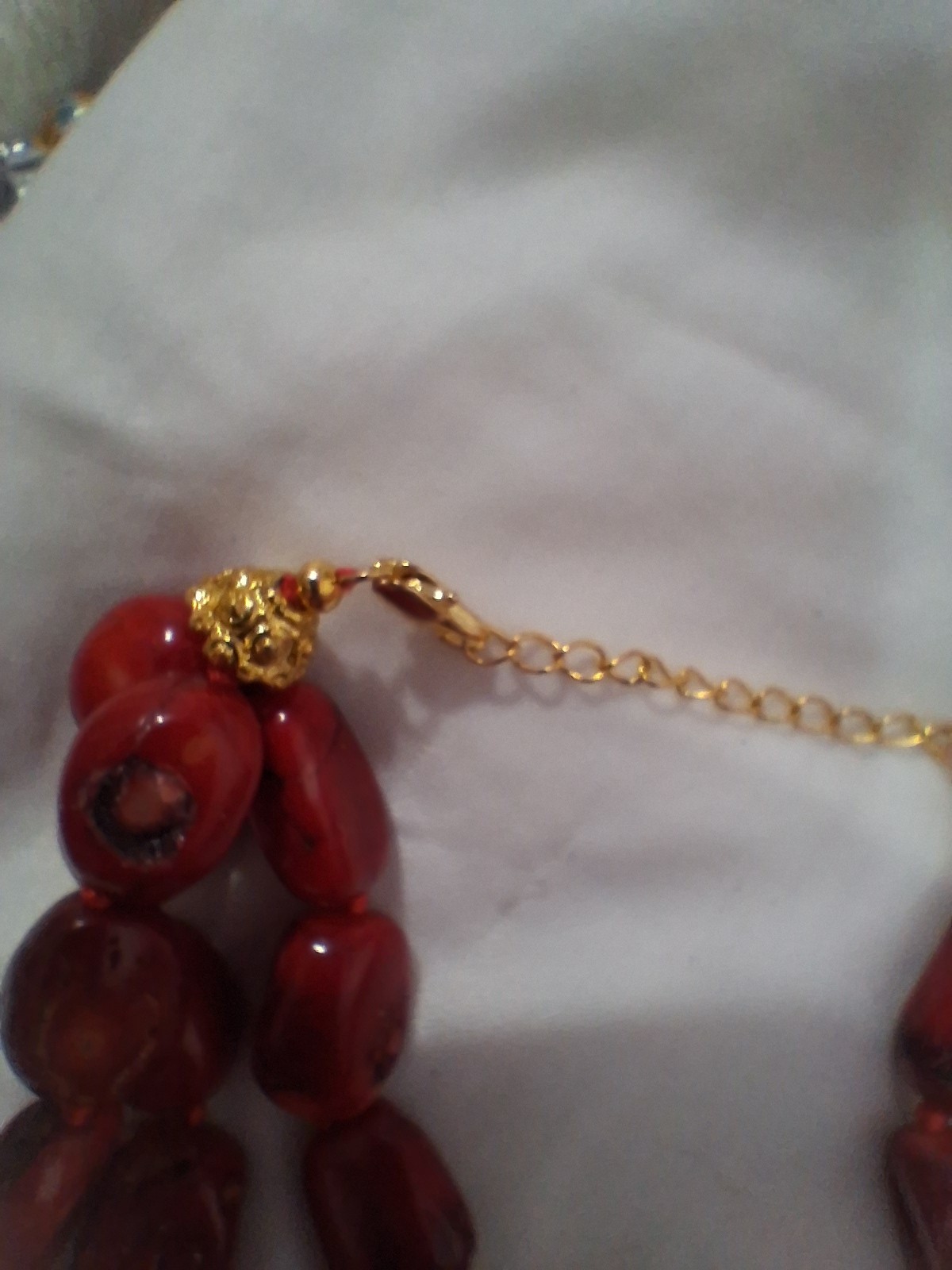 Red Coral Triple Strand Statement Necklace