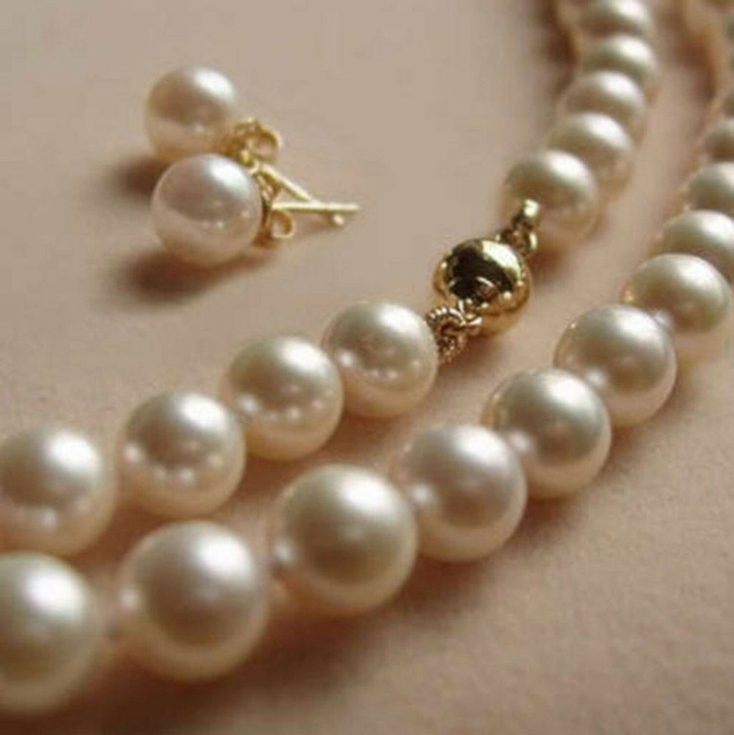Long16/18/22/26/30/36/50″ 8mm White Shell Pearl Bead Necklace Earrings Set