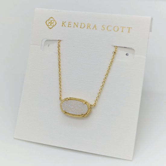 New Kendra Scott Elisa Gold Pendant Necklace In Iridescent White Drusy