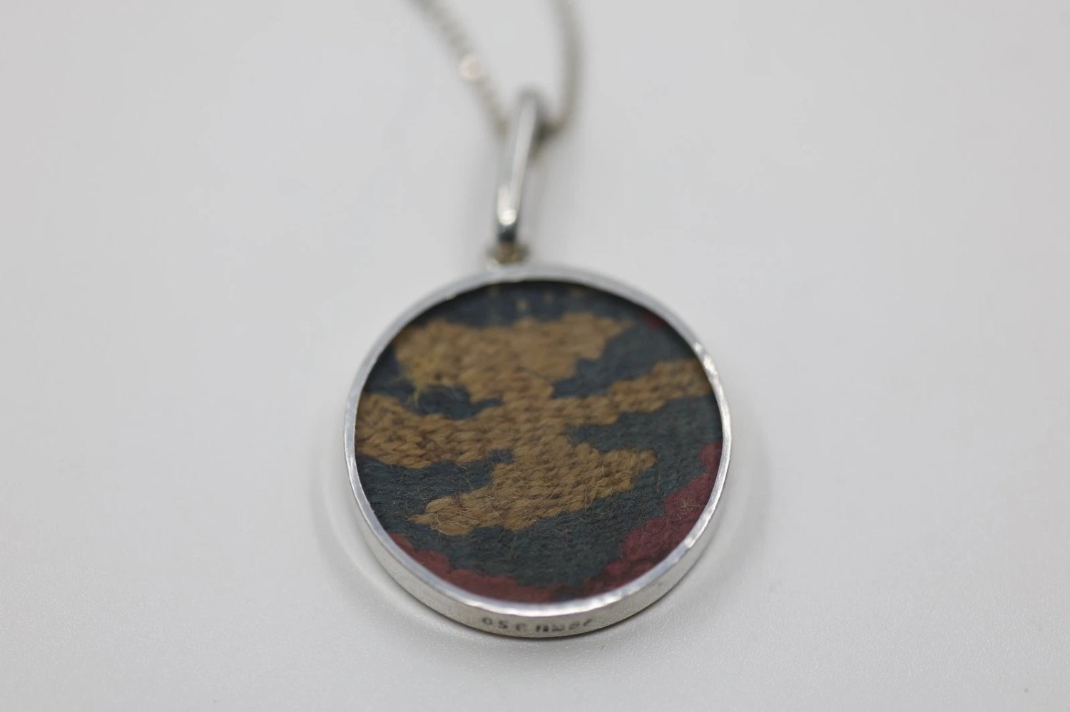 Osenmar Peru 950 Sterling Silver Woven Textile Pendant Necklace 925 Italy Chain