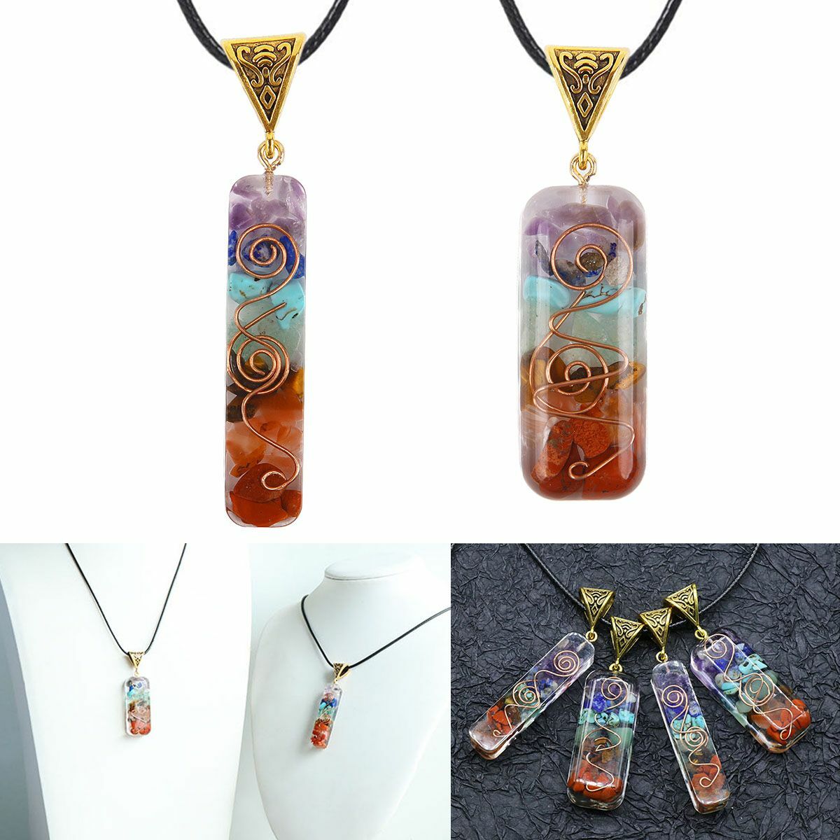 7 Chakra Natural Stone Energy Pendant Necklace Yoga Reiki Healing Amulet Gifts