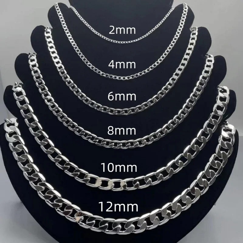 16-30″ Sterling Silver Chain Cuban Curb Women’s Men’s Necklace 2/4/6/8/10/12mm