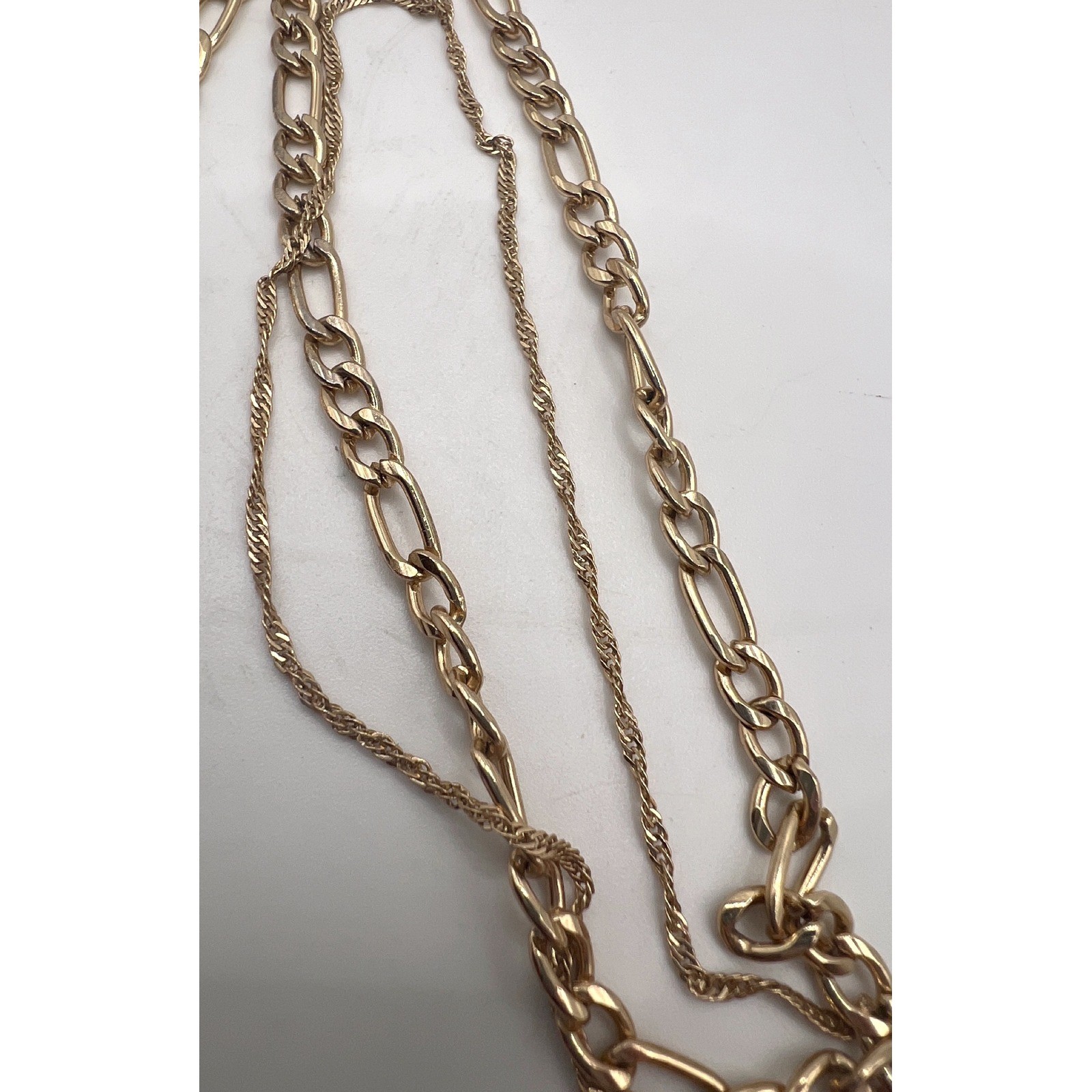 Gold Tone Double Chain Layered Necklace Figaro & Rope 17-20″ Minimalist