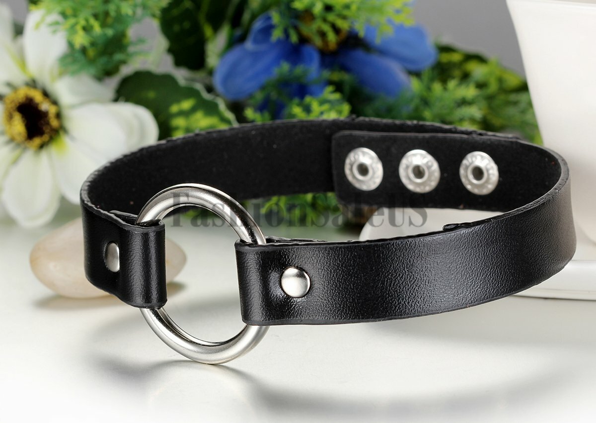 Punk Mens Womens Gothic O-Ring Leather Charm Black Collar Choker Unisex Necklace