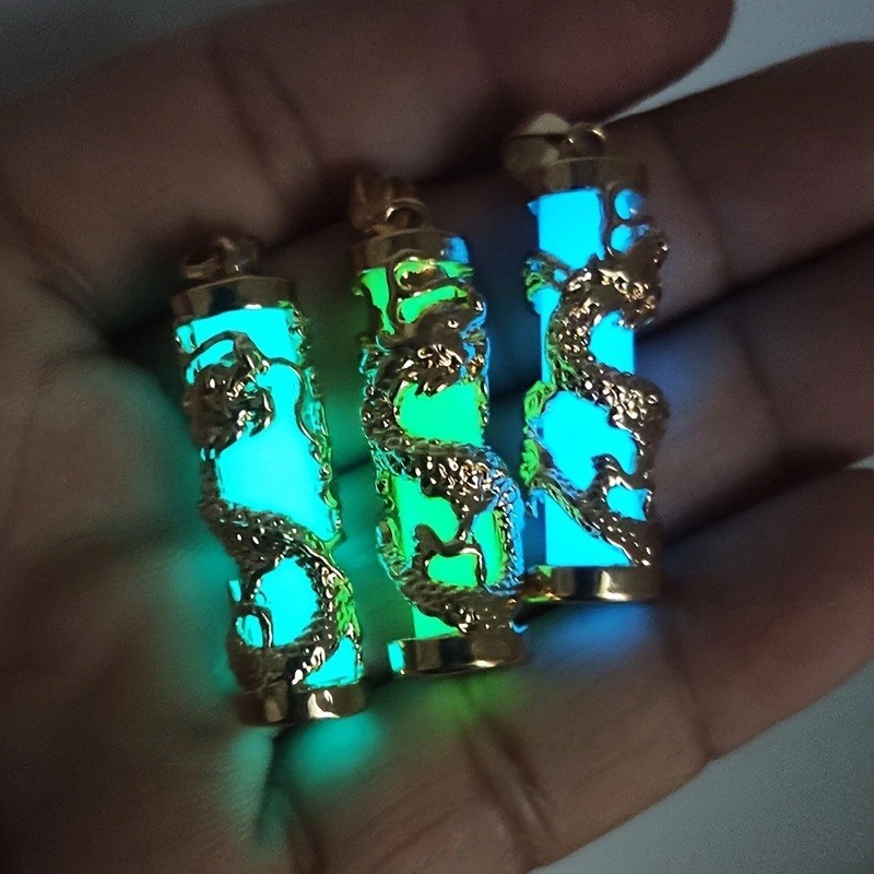 10PC Glow In the Dark Natural Stone Dragon Pendant Pillar Charm Necklace Jewelry