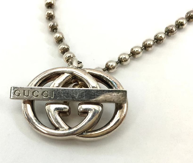 GUCCI GG Toggle Necklace Double Interlocking Ball Chain Sterling Silver 925 40cm