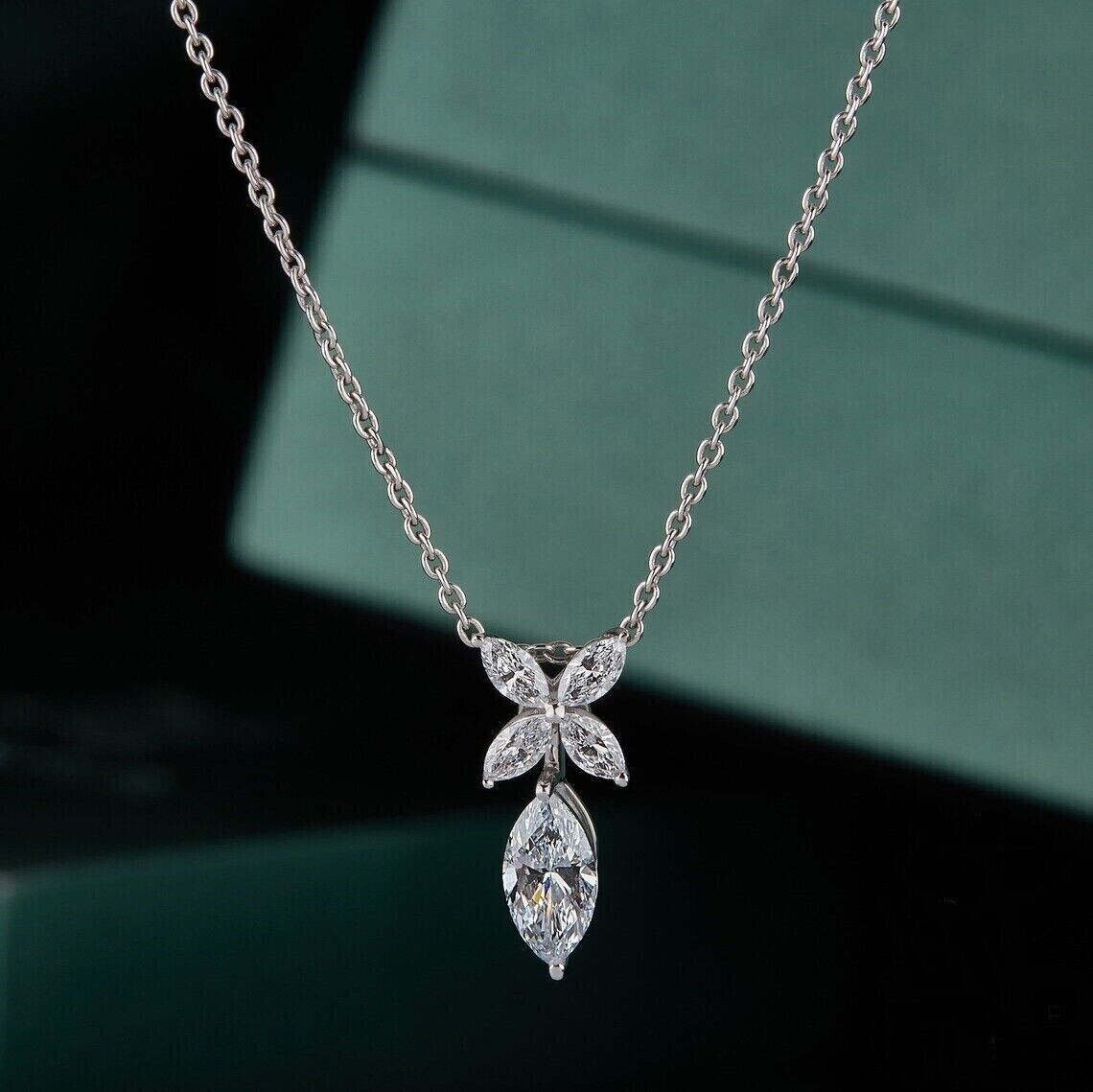 2Ct Marquise Cut Simulated Diamond Women’s Charm Pendant 14K White Gold Plated