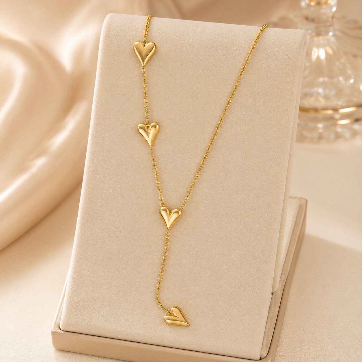 SET Woman 18K Gold Plated Stainless Steel Love Heart Charm Necklace Bracelet