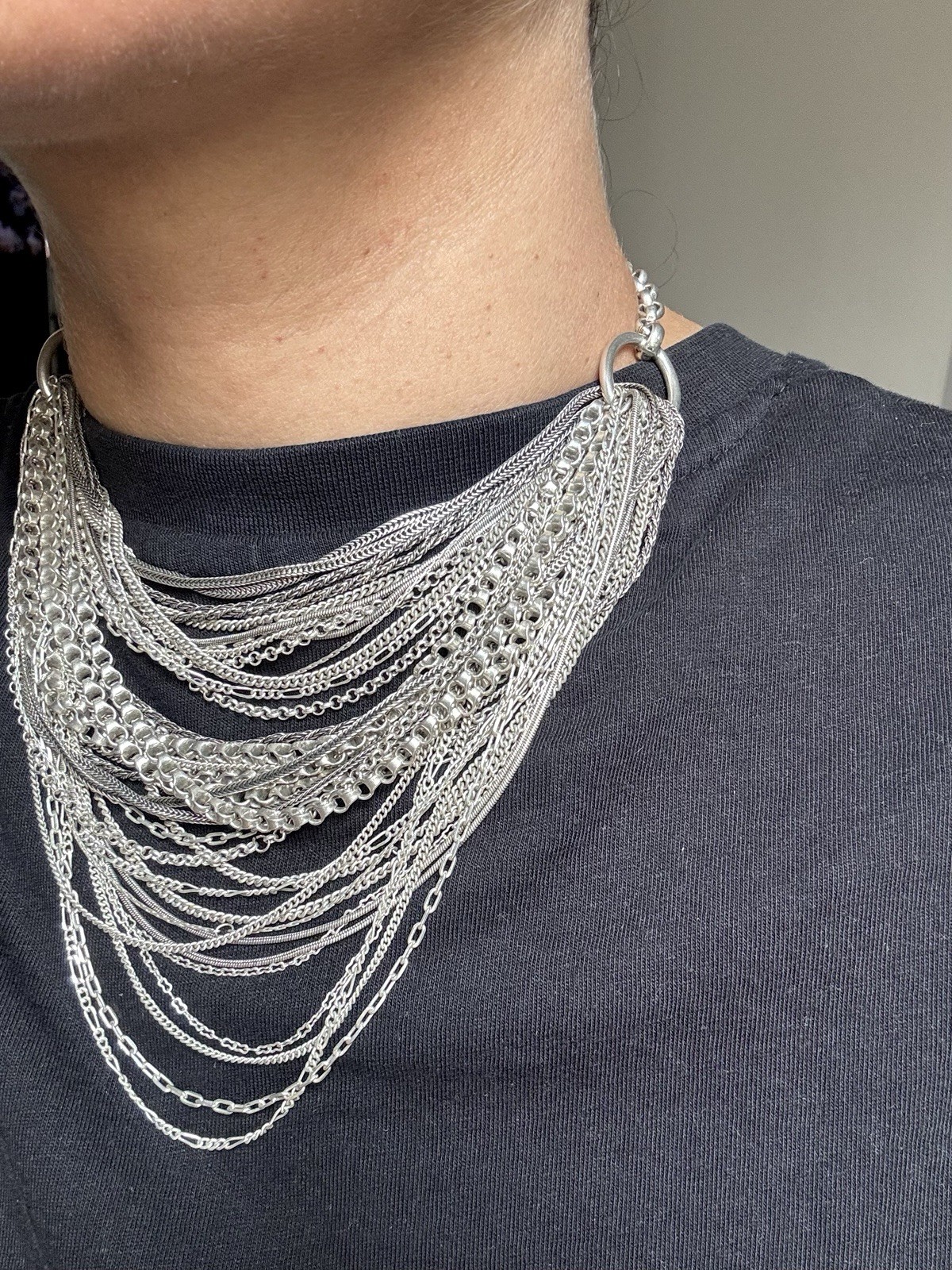 Jigsaw Layered Necklace, Silver – NEW