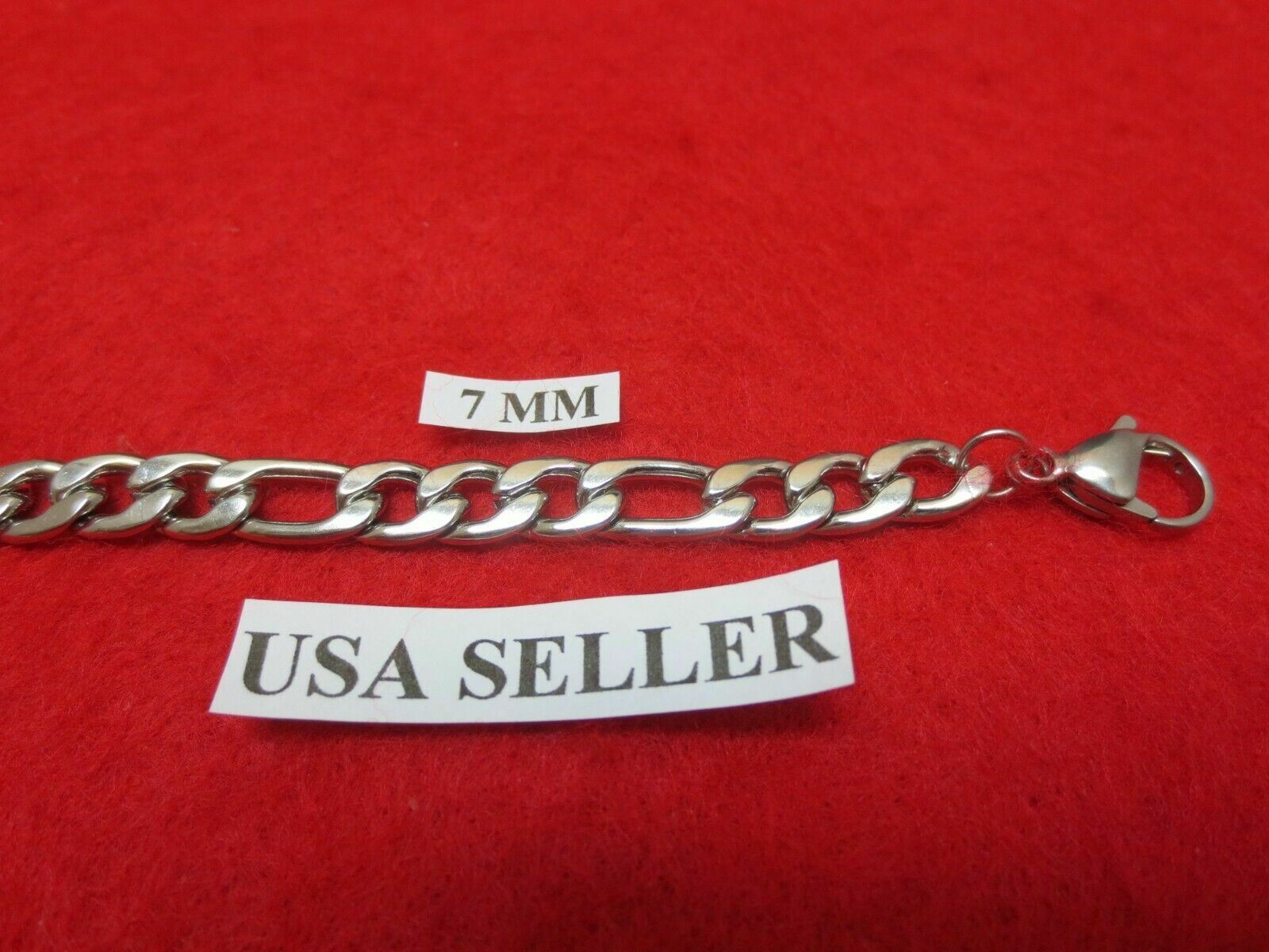 7″-44″ Mens,Womens,, 7mm Stainless Steel Silver Figaro Rope Chain Necklace