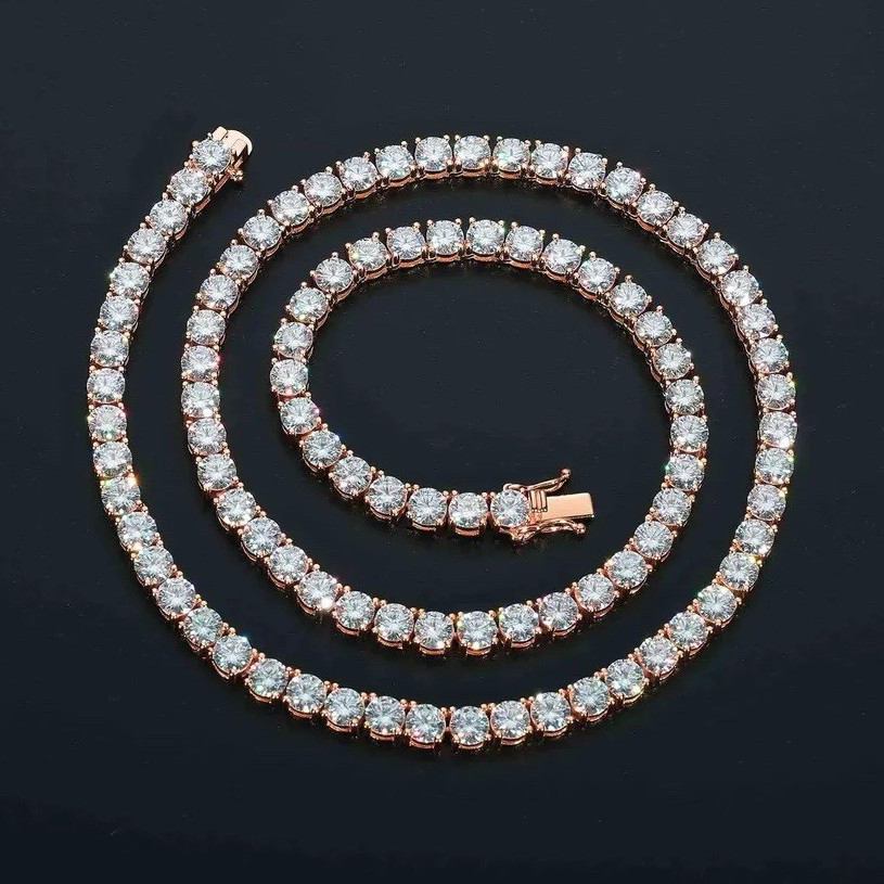 Rose Gold Plated Tennis Necklace Round White/Colorless Sim Diamond Prong Box