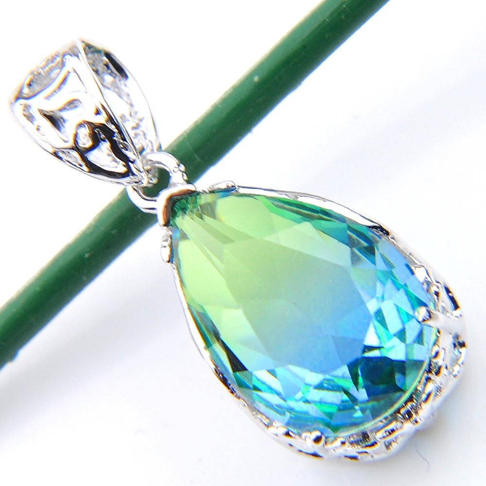 Newest Fire Green Blue BI-COLORED Tourmaline Silver Chain Pendants Necklaces