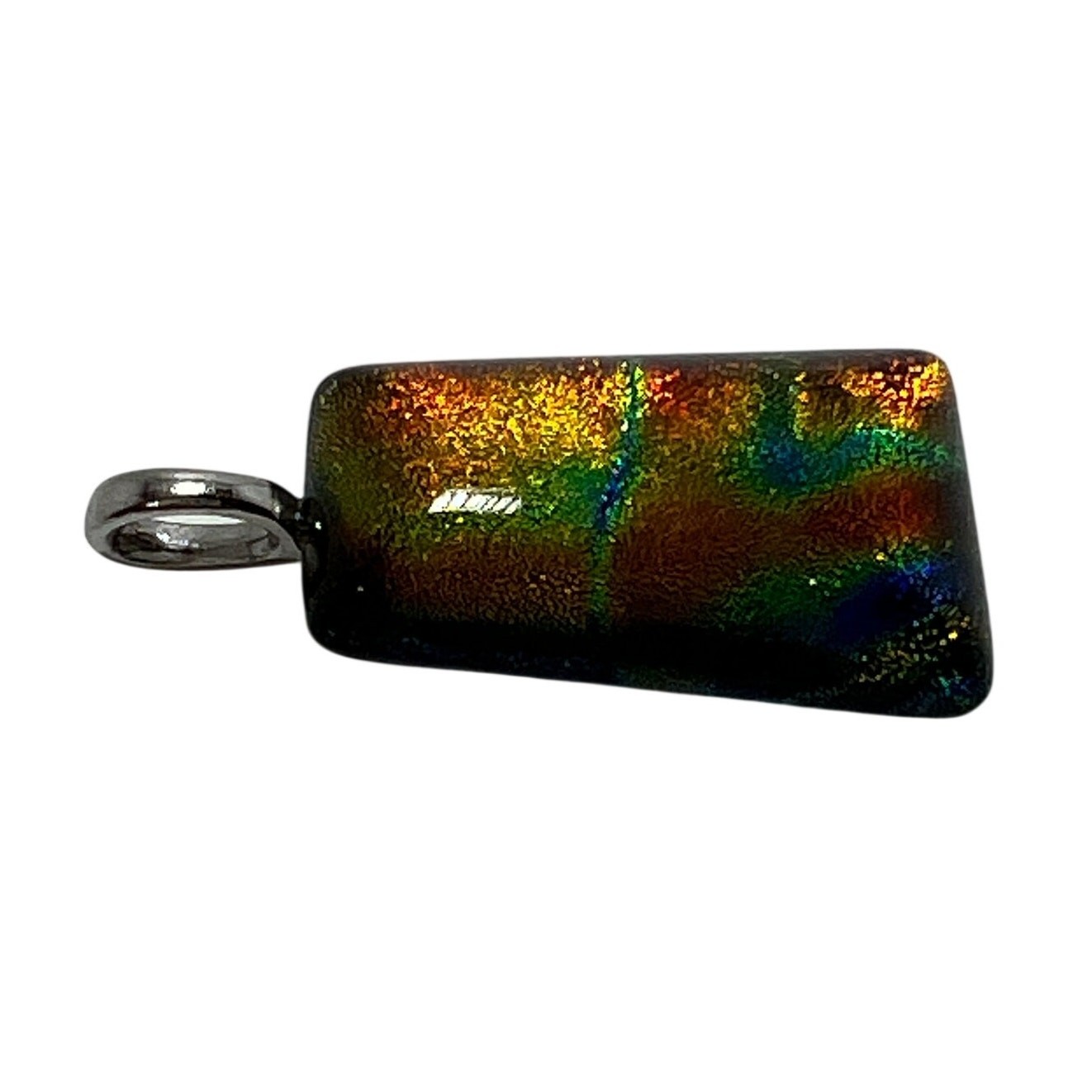 ART GLASS Dichroic Pendant Necklace Rainbow Rectangular Handmade Multi Colored
