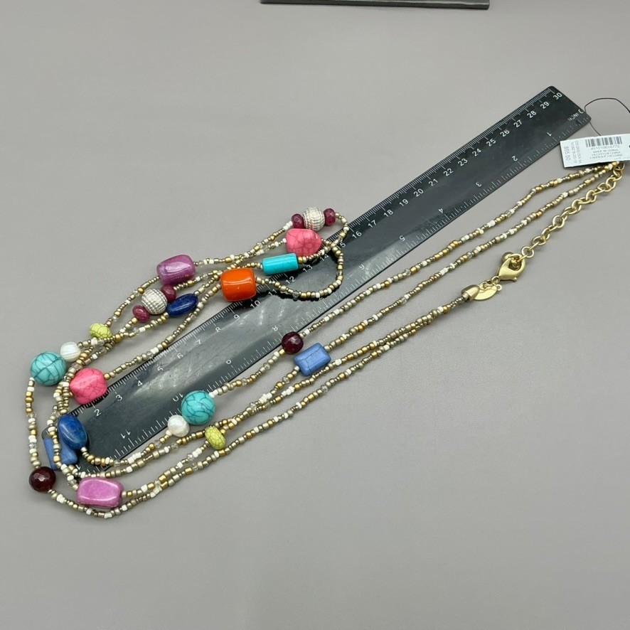 Chico’s Necklace Womens Gold Tone Multi Layer Beaded Boho Statement 30 Inch