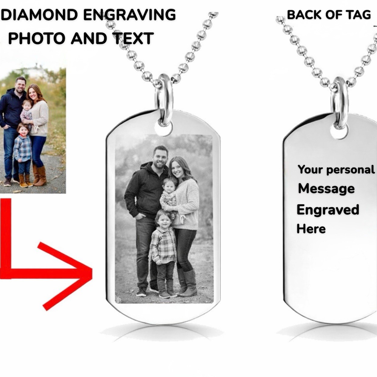 Custom Photo Engraved Dog Tag Necklace Birthday Gift Keepsake