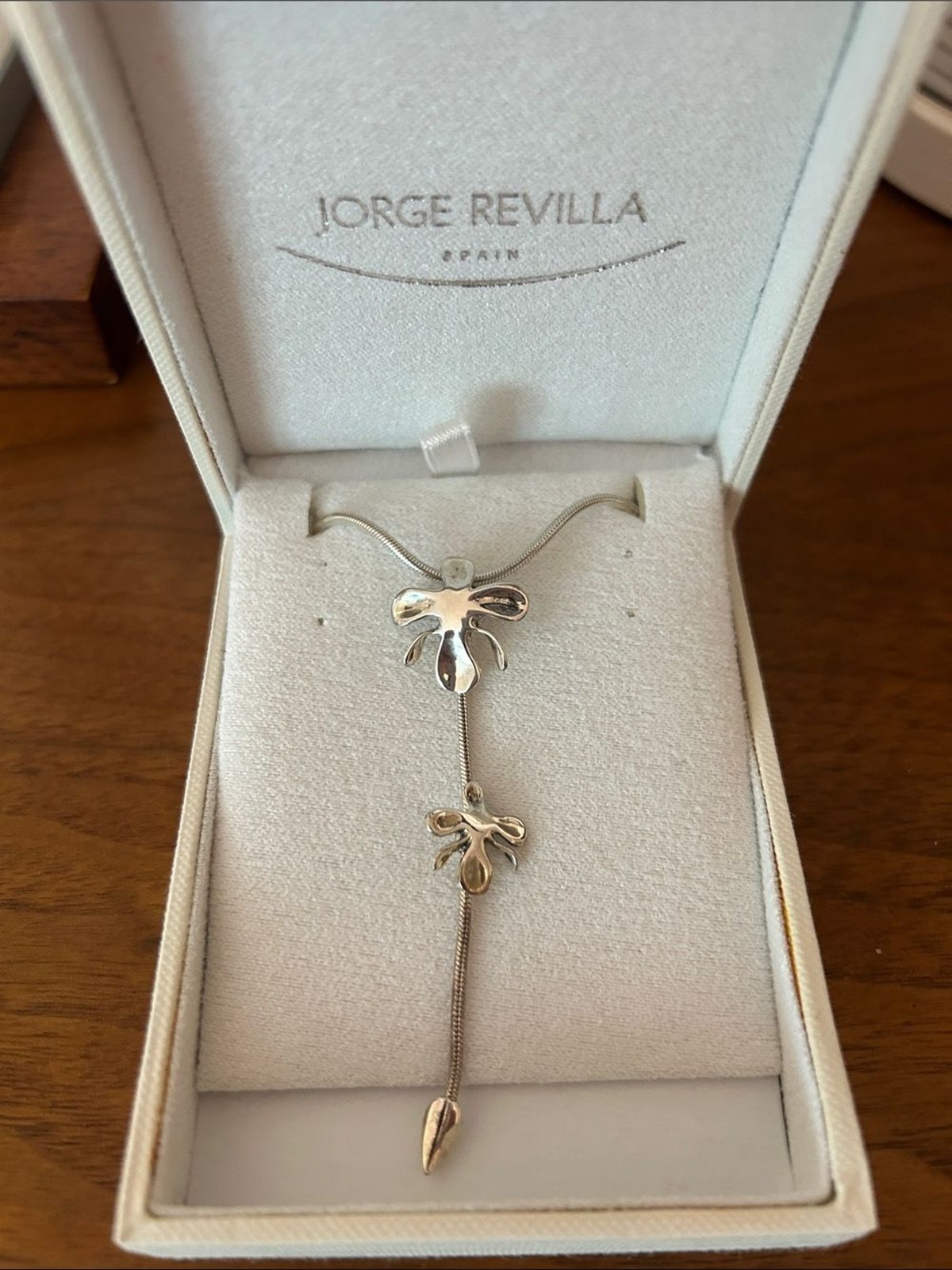 Jorge Revilla Spain 925 Sterling Silver Y Necklace Floral Drop Pendant