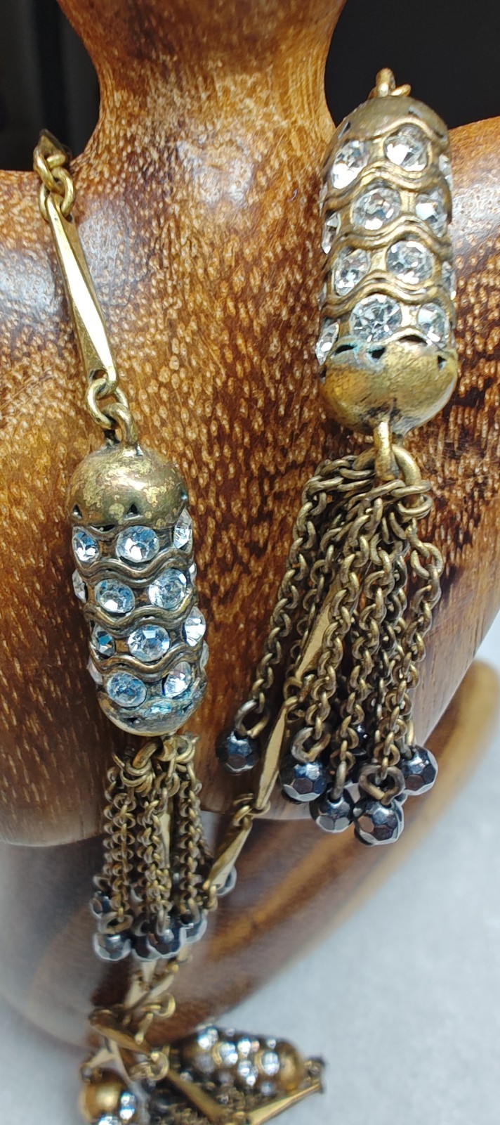 J Crew Brass Link Chain Necklace Clear Crystal Tassel Necklace