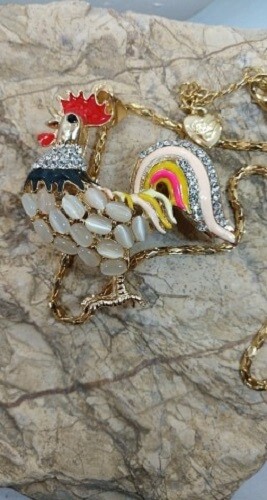 Rooster Necklace Farm Collection Multicolored Enamel Gold tone 27 in