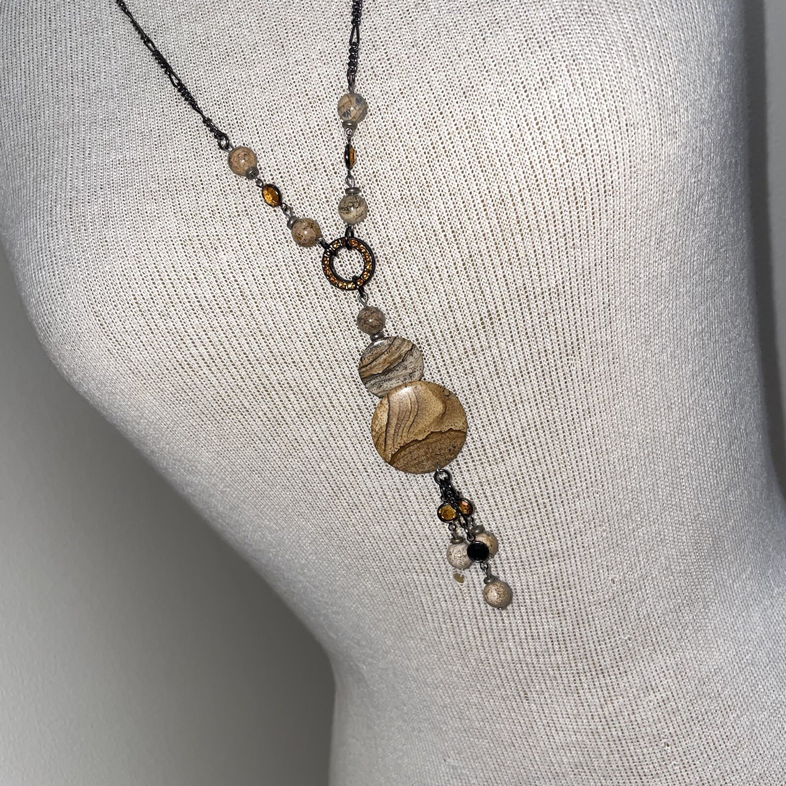 Set Of 3 Bohemian Western Gold/Brown Natural Stacked Necklaces