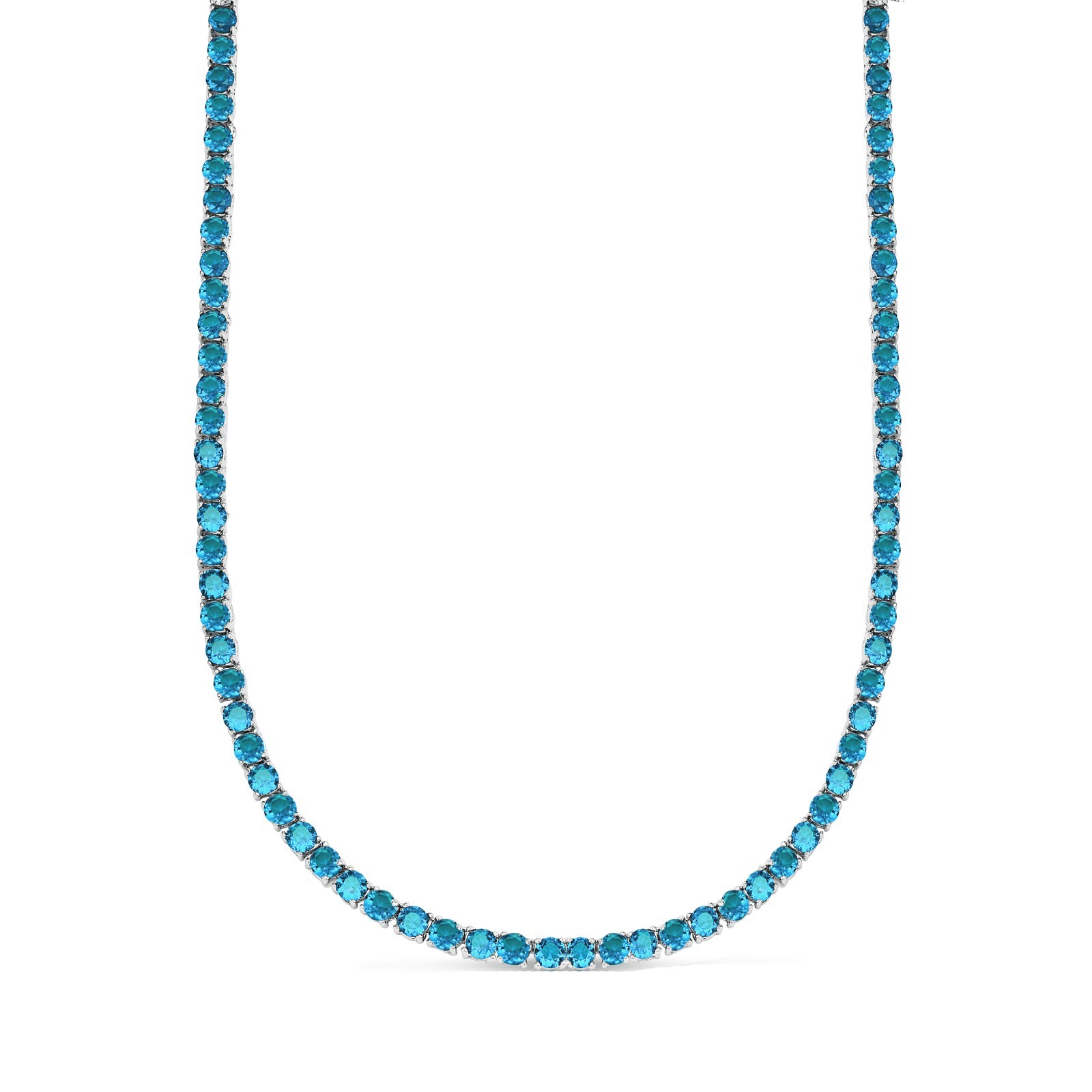 Women’s 18k White Gold Plated Light Blue CZ 4MM Round Cut Tennis Necklace – 18″