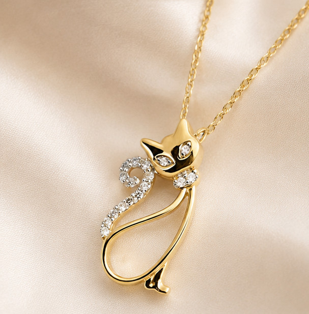 1.20Ct Round Cut Simulated Diamond Cat Shape Pendant 14K Yellow Gold Plated
